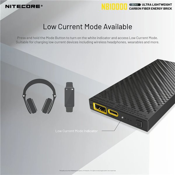Powerbank Nitecore NB10000 GEN2 Faserverstärkter Kohlenstofffaser 10000mAh 20W USB-C USB-A IPX5