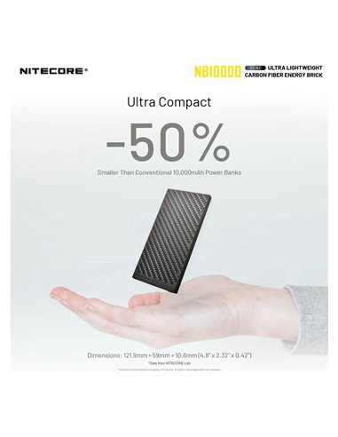 Batterie externe Nitecore NB10000 GEN2 Fibre de carbone 10000mAh 20W USB-C USB-A IPX5