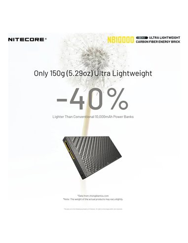 Power Bank Nitecore NB10000 GEN2 Fibra de Carbono 10000mAh 20W USB-C USB-A IPX5
