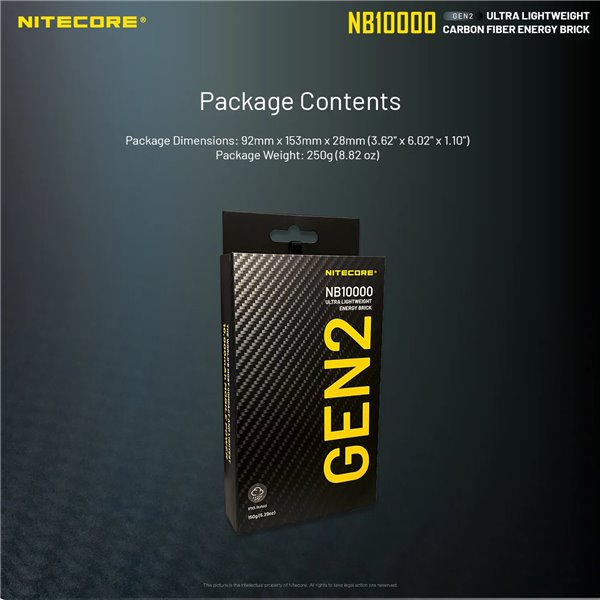 Power Bank Nitecore NB10000 GEN2 Fibra de Carbono 10000mAh 20W USB-C USB-A IPX5