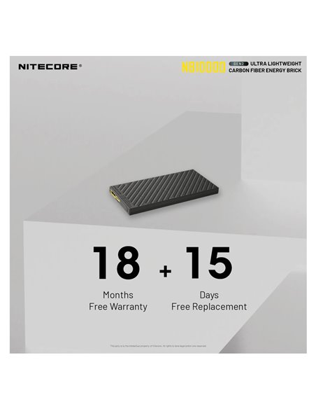 Power Bank Nitecore NB10000 GEN2 Fibra de Carbono 10000mAh 20W USB-C USB-A IPX5