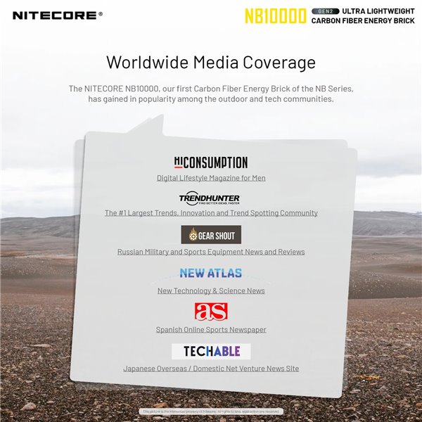 Powerbank Nitecore NB10000 GEN2 Faserverstärkter Kohlenstofffaser 10000mAh 20W USB-C USB-A IPX5