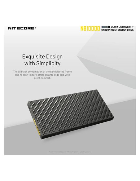 Powerbank Nitecore NB10000 GEN2 Faserverstärkter Kohlenstofffaser 10000mAh 20W USB-C USB-A IPX5