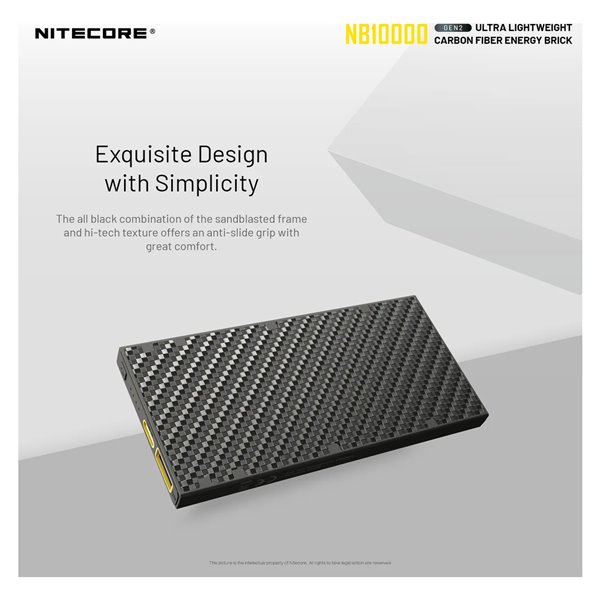 Power Bank Nitecore NB10000 GEN2 Fibra de Carbono 10000mAh 20W USB-C USB-A IPX5