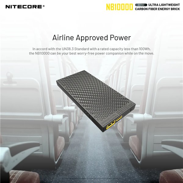 Power Bank Nitecore NB10000 GEN2 Fibra de Carbono 10000mAh 20W USB-C USB-A IPX5