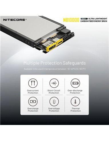 Batterie externe Nitecore NB10000 GEN2 Fibre de carbone 10000mAh 20W USB-C USB-A IPX5