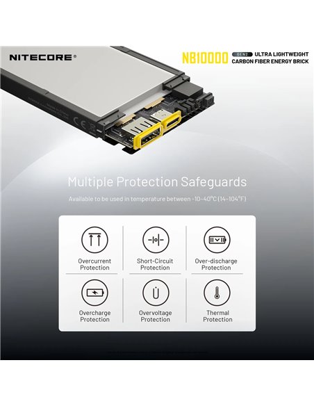 Power Bank Nitecore NB10000 GEN2 Fibra de Carbono 10000mAh 20W USB-C USB-A IPX5