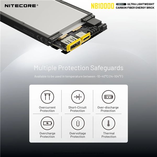 Batterie externe Nitecore NB10000 GEN2 Fibre de carbone 10000mAh 20W USB-C USB-A IPX5