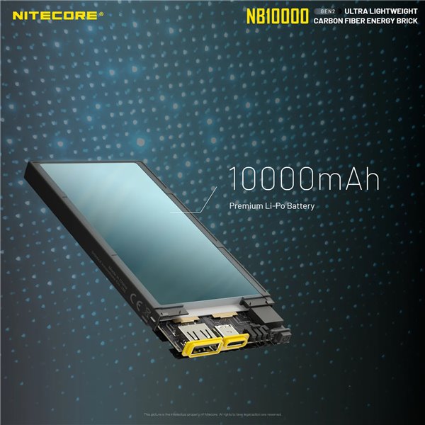 Power Bank Nitecore NB10000 GEN2 Fibra de Carbono 10000mAh 20W USB-C USB-A IPX5