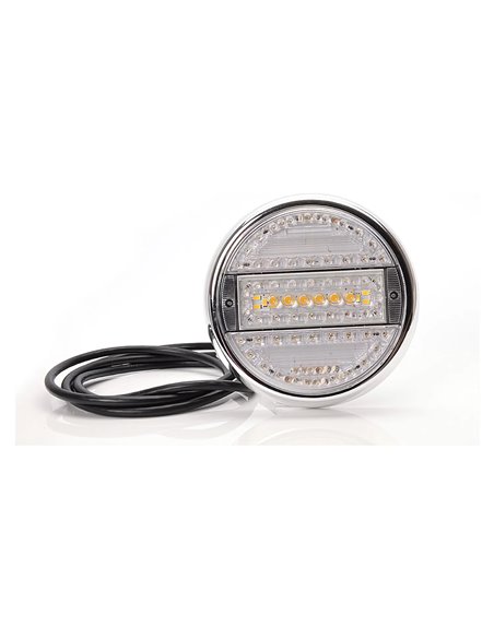 Lanterna traseira redonda em LED com 5 funções: freio/posição/seta/ré/neblina, 12-24V