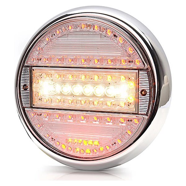 Lanterna traseira redonda em LED com 5 funções: freio/posição/seta/ré/neblina, 12-24V