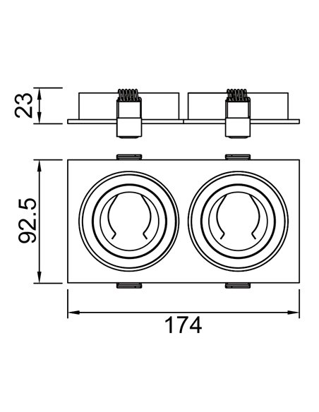 Empotrable doble BÁSICO GU10 blanco o negro para 2 bombillas GU10 LED (No Incl.) corte 165x85 mm