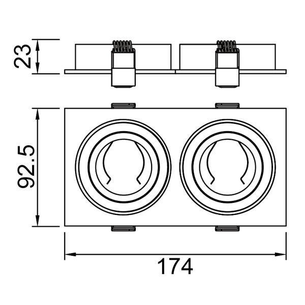 Boîtier encastré double BASIC GU10 blanc ou noir pour 2 ampoules LED GU10 (non incluses), dimensions de découpe : 165 x 85 mm