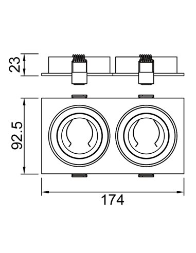 Empotrable doble BÁSICO GU10 blanco o negro para 2 bombillas GU10 LED (No Incl.) corte 165x85 mm