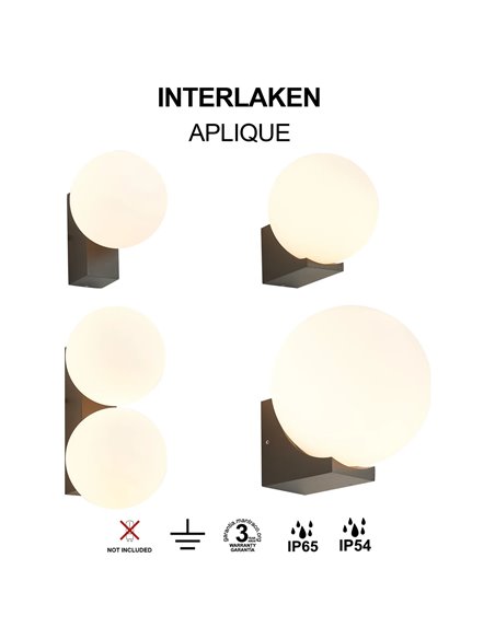 Applique murale extérieure INTERLAKEN IP54 noire pour 2 ampoules LED G9 (non incluses) 205 x 125 mm