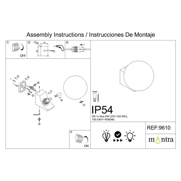 Außenwandleuchte INTERLAKEN IP54, schwarz, für G9-LED-Leuchtmittel (nicht im Lieferumfang enthalten), Ø 100/150 mm