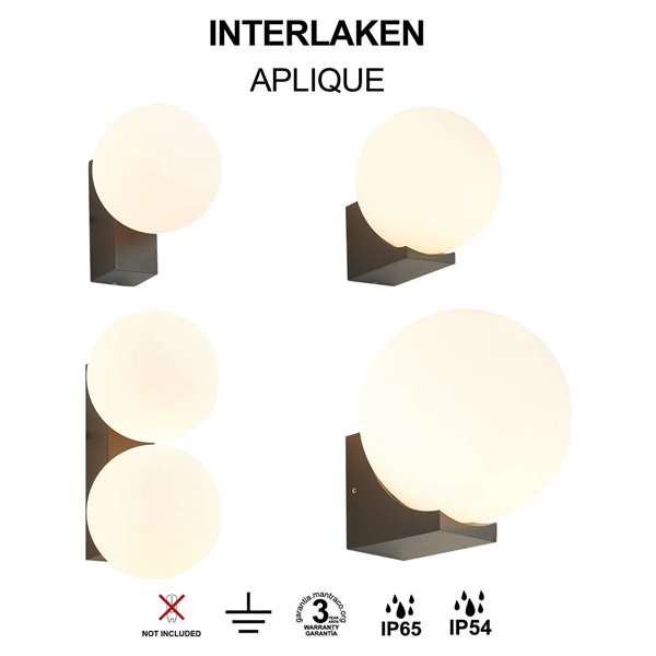 Außenwandleuchte INTERLAKEN IP54, schwarz, für G9-LED-Leuchtmittel (nicht im Lieferumfang enthalten), Ø 100/150 mm