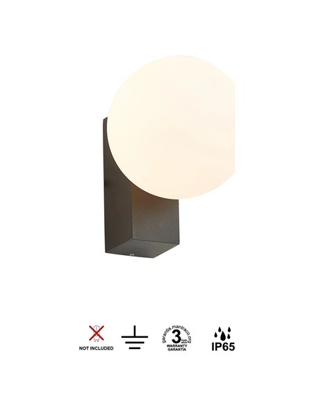Support mural extérieur noir INTERLAKEN IP65 pour ampoule LED G9 (non incluse) Ø100 mm