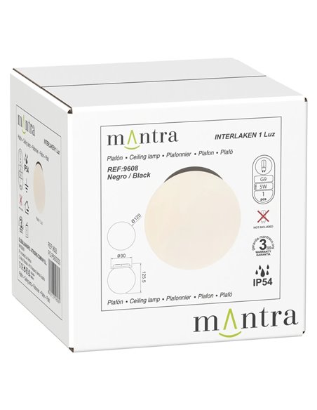 Plafonnier extérieur noir INTERLAKEN IP54 pour ampoule LED G9 (non fournie) Ø120 mm