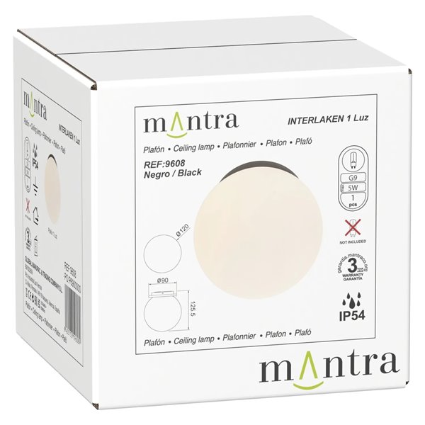 Luminária de teto externa INTERLAKEN IP54 preta para lâmpada LED G9 (não incluída) Ø120 mm