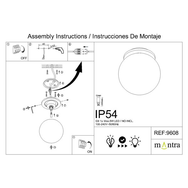 Plafonnier extérieur noir INTERLAKEN IP54 pour ampoule LED G9 (non fournie) Ø120 mm