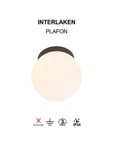 Plafonnier extérieur noir INTERLAKEN IP54 pour ampoule LED G9 (non fournie) Ø120 mm