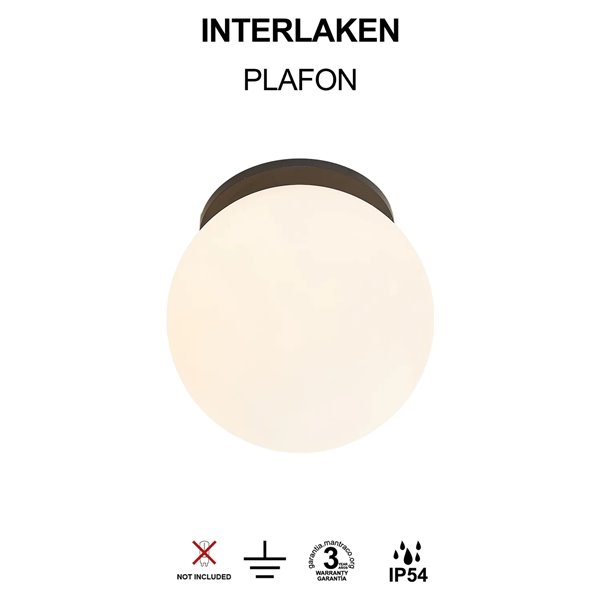 Plafón exterior INTERLAKEN IP54 negro para bombilla G9 LED (No Incl.) Ø120 mm