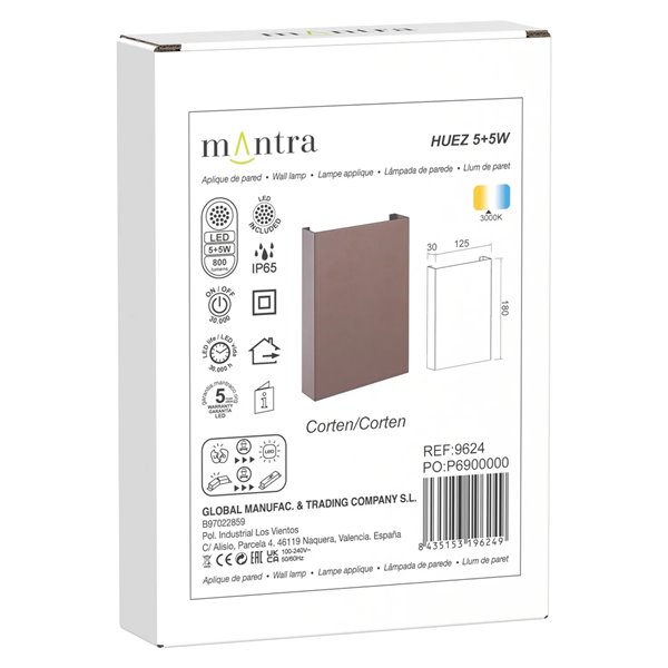 Luminária de parede exterior LED para iluminação ascendente/descendente HUEZ IP65 5+5 W 3000 K 800 lm preto/branco/corten
