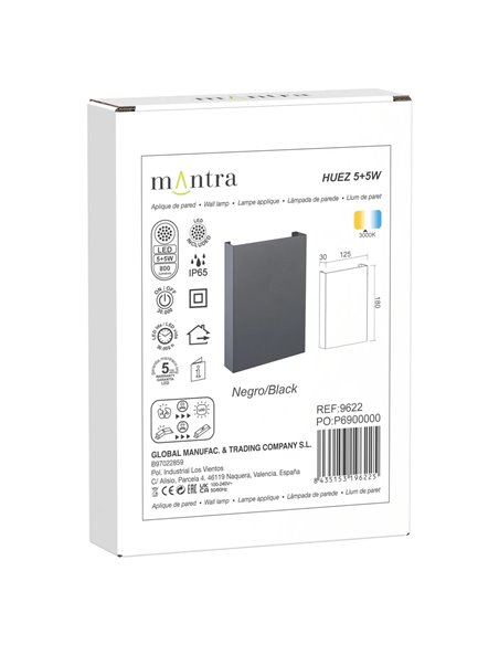HUEZ LED-Außenwandleuchte, nach oben und unten gerichtet, IP65, 5+5 W, 3000 K, 800 lm
