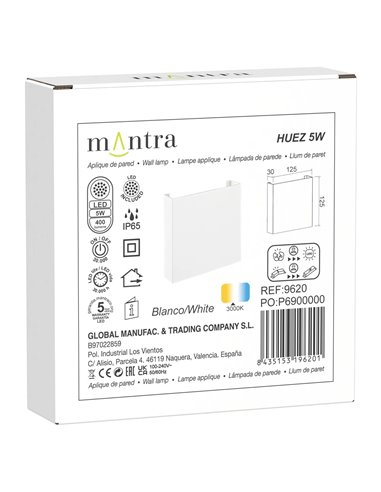 Luminária de parede exterior HUEZ LED IP65 5 W 3000 K 400 lm, em preto, branco ou aço corten, 125 x 125 mm