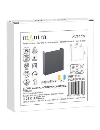 Applique murale extérieure LED HUEZ IP65 5W 3000K 400lm noir, blanc ou Corten 125x125 mm