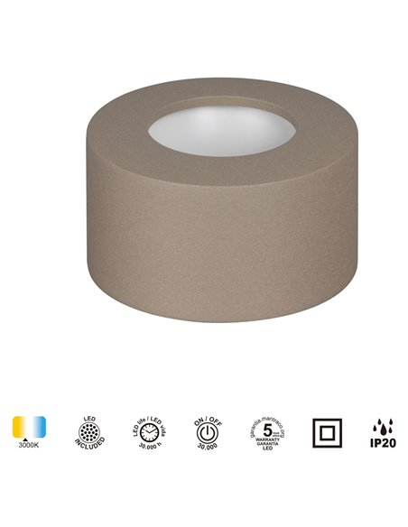 Plafonnier LED CABRERA 7W 3000K 540lm blanc ou sablé Ø107 mm
