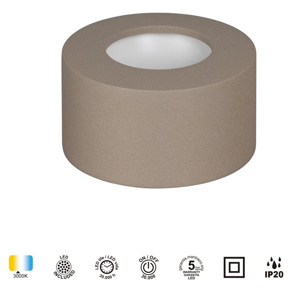 Plafón de superficie CABRERA LED 7W 3000K 540lm blanco o arenado Ø107 mm