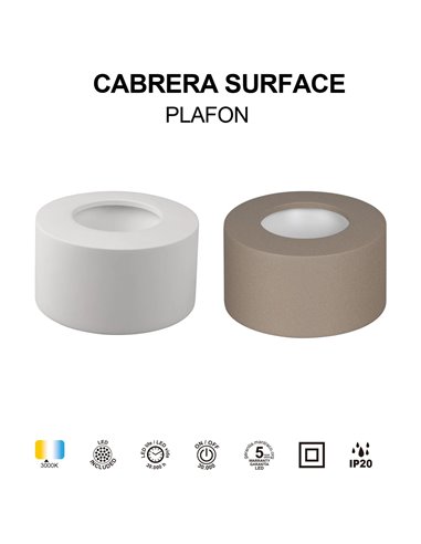 Plafón de superficie CABRERA LED 7W 3000K 540lm blanco o arenado Ø107 mm