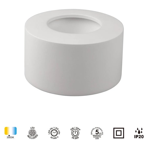 Plafón de superficie CABRERA LED 7W 3000K 540lm blanco o arenado Ø107 mm