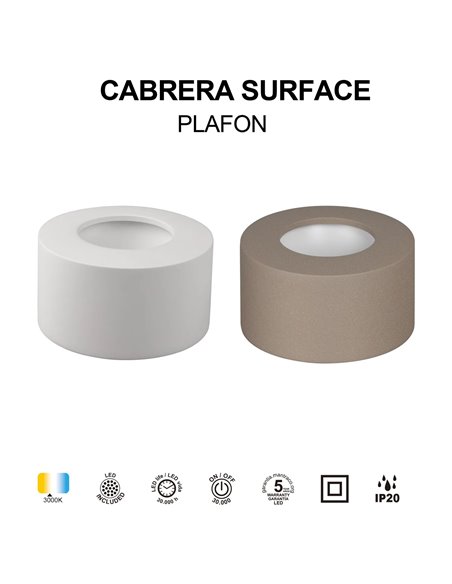 CABRERA LED-Aufbau-Deckenleuchte 7W 3000K 540lm weiß oder sandgestrahlt Ø107 mm