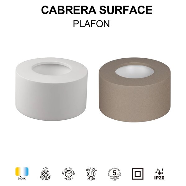 Luminária de teto de superfície CABRERA LED 7W 3000K 540lm branca ou jateada Ø107 mm