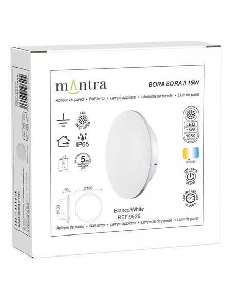 Applique murale extérieure LED BORA BORA II, IP65, noire ou blanche, 10 W 700 lm, 15 W 1050 lm ou 20 W 1400 lm, 3000 K