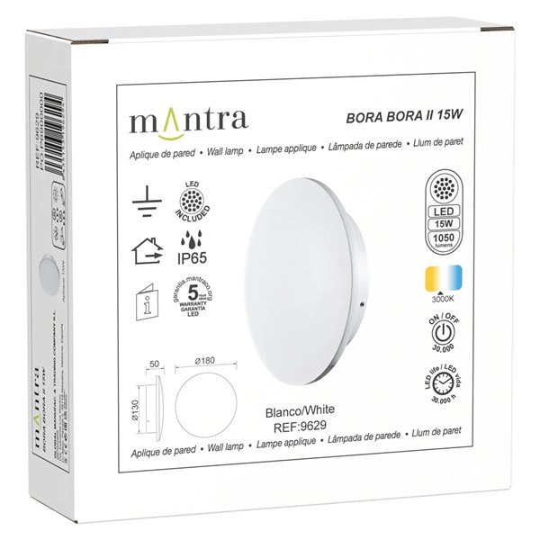 Aplique exterior BORA BORA II LED IP65 negro o blanco 10W 700lm, 15W 1050lm o 20W 1400lm 3000K