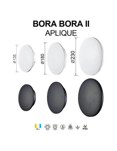 Aplique exterior BORA BORA II LED IP65 negro o blanco 10W 700lm, 15W 1050lm o 20W 1400lm 3000K