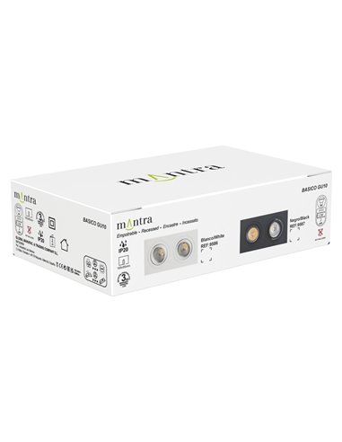 Boîtier encastré double BASIC GU10 blanc ou noir pour 2 ampoules LED GU10 (non incluses), dimensions de découpe : 165 x 85 mm