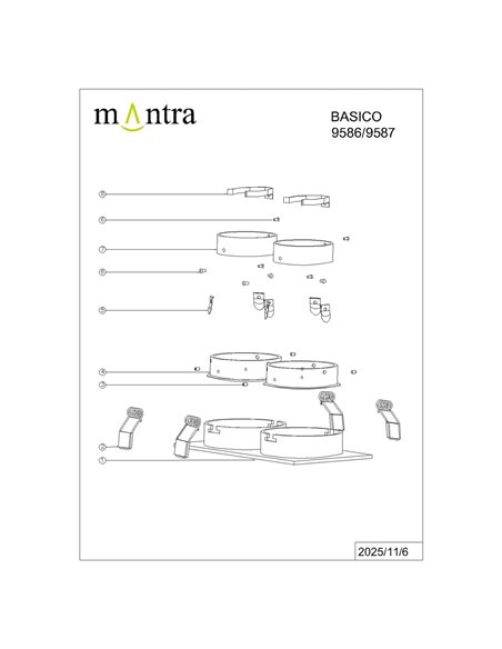 Luminária dupla embutida BASIC GU10 branca ou preta para 2 lâmpadas LED GU10 (não incluídas), recorte de 165x85 mm