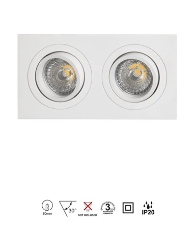 Luminária dupla embutida BASIC GU10 branca ou preta para 2 lâmpadas LED GU10 (não incluídas), recorte de 165x85 mm
