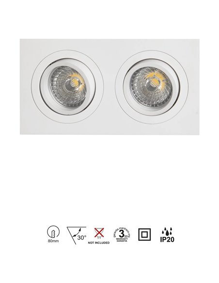 Empotrable doble BÁSICO GU10 blanco o negro, 2 bombillas GU10 LED (No Incl.) corte 165x85 mm
