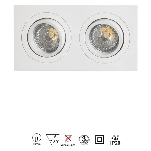 Doppelte Einbauleuchte BÁSICO GU10, weiß/schwarz, 2 GU10-LEDs (nicht im Lieferumfang enthalten), Ausschnitt 165 x 85 mm