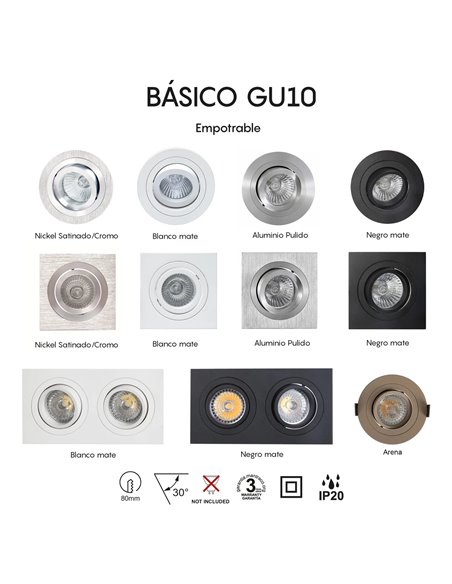 Doppelte Einbauleuchte BÁSICO GU10, weiß/schwarz, 2 GU10-LEDs (nicht im Lieferumfang enthalten), Ausschnitt 165 x 85 mm