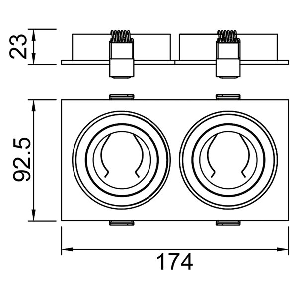 Doppelte Einbauleuchte BÁSICO GU10, weiß/schwarz, 2 GU10-LEDs (nicht im Lieferumfang enthalten), Ausschnitt 165 x 85 mm