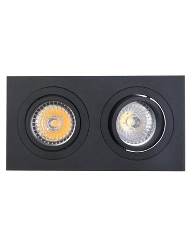 Boîtier encastré double BASIC GU10 blanc ou noir pour 2 ampoules LED GU10 (non incluses), dimensions de découpe : 165 x 85 mm