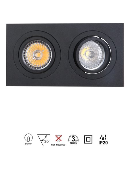 Empotrable doble BÁSICO GU10 blanco o negro, 2 bombillas GU10 LED (No Incl.) corte 165x85 mm
