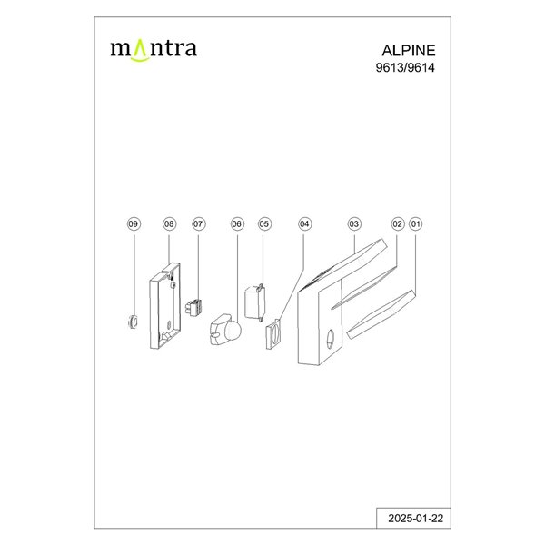 Luminária de parede externa ALPINE SENSOR LED IP65 7W 3000K 590lm com sensor de movimento, branca ou cinza escuro.